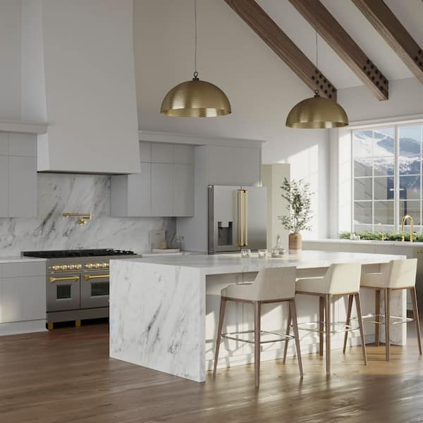 48 in. 7-Burner Kitchen Package with Dual Fuel Range, Range Hood Dishwasher and Refrigeration with Polished Gold Accents