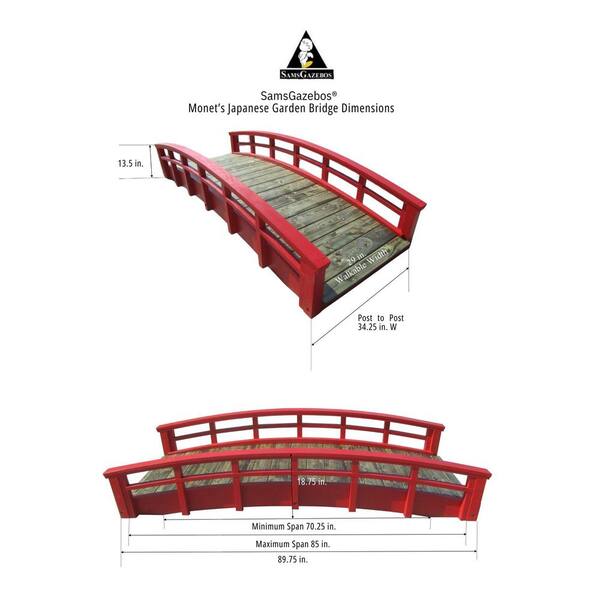 SamsGazebos Monet's Japanese Bridge 8 ft. in Red MB-BM8-RT - The