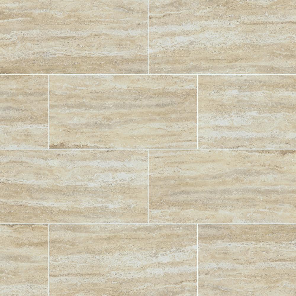 MSI Pietra Sand 12 in. x 24 in. Polished Porcelain Stone Look Floor and Wall Tile (16 sq. ft./Case), Pietra Trevi Sand