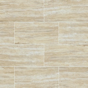 Pietra Sand 12 in. x 24 in. Polished Porcelain Travertine Look Floor and Wall Tile (16 sq. ft./Case)