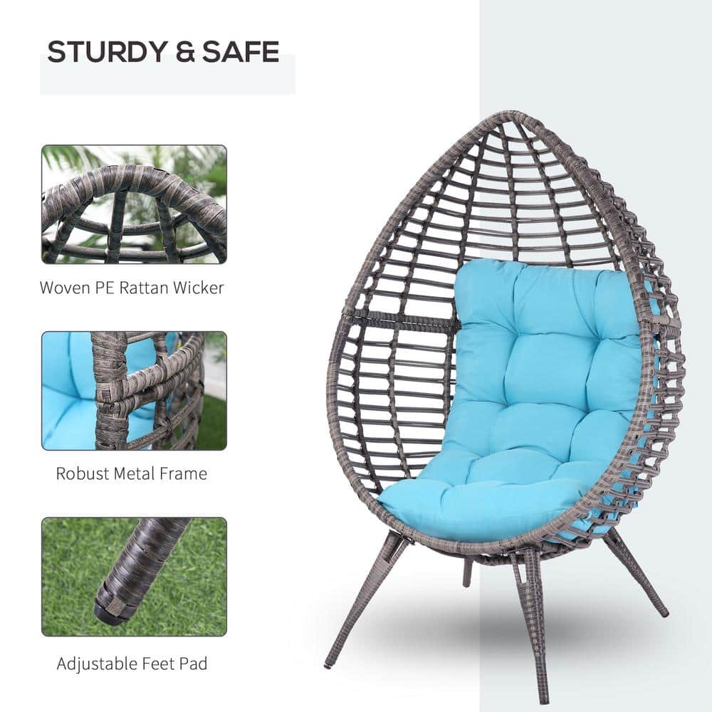 Boho Chic Light Blue PE Rattan Wicker Egg Lounge Chair
