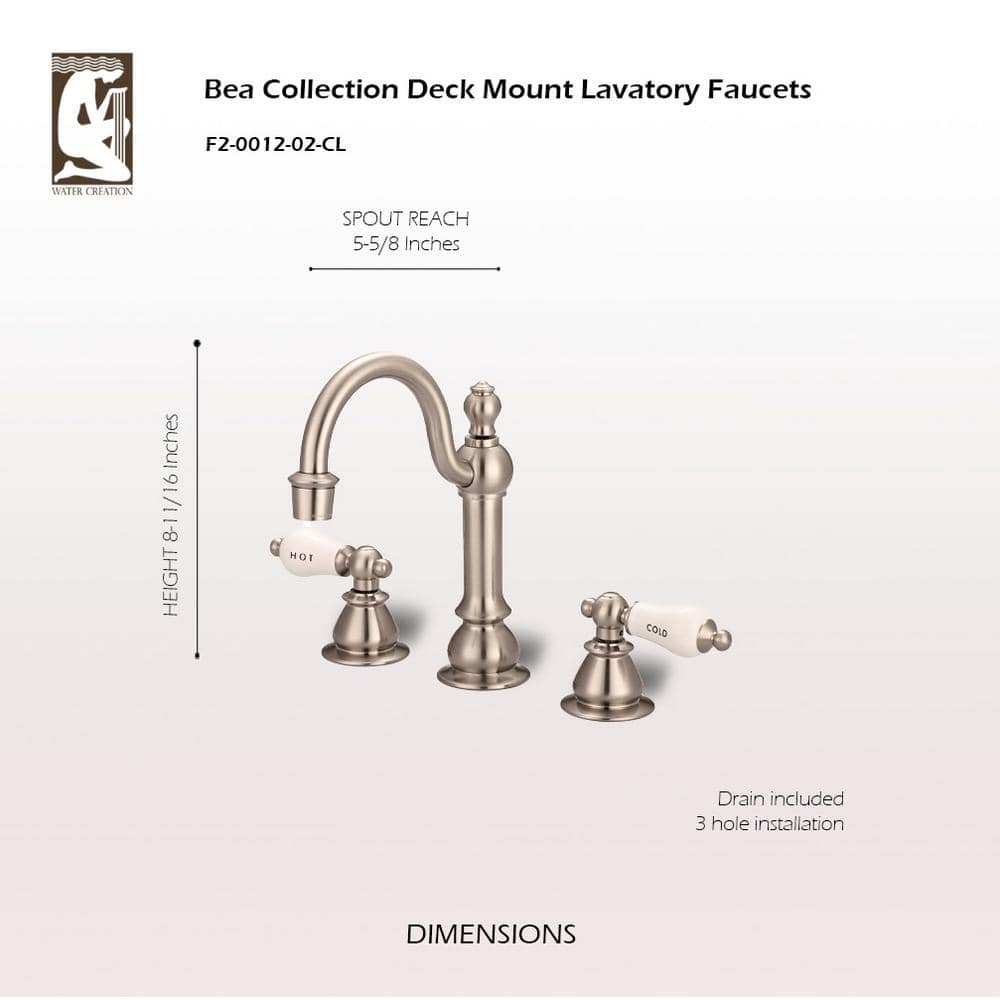 Brushed Nickel Vintage Widespread Bathroom Faucet with Porcelain Levers