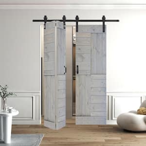 S Style 60in.x84in.(15''X84''X4panels) French Gray Solid Wood Bi-Fold Barn Door With Hardware Kit -Assembly Needed