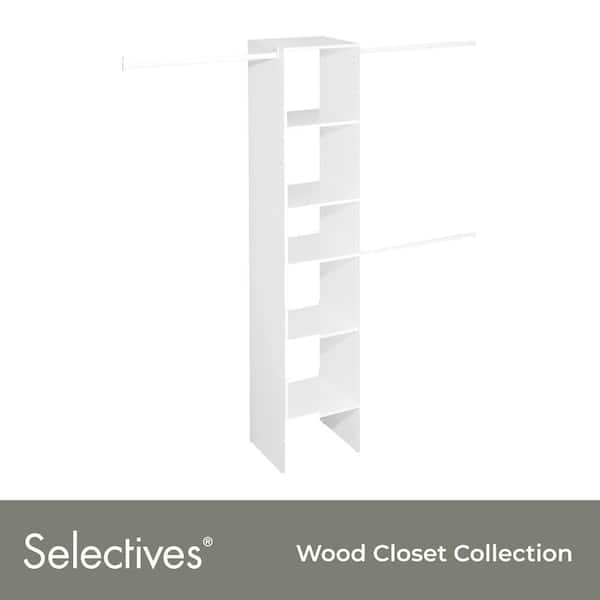 Selectives 48 in. W - 112 in. W White Reach-In Tower Wall Mount 6-Shelf Wood Closet System