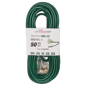 50 ft. 12-Gauge/3 Conductors, 3-Outlet 3-Prong, SJTW Indoor/Outdoor Extension Cord with Lighted End Green (1-Pack)