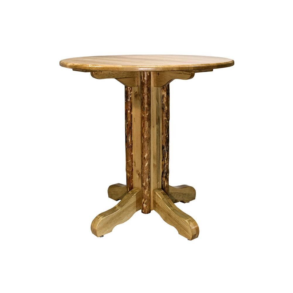 Rustic Pine Wood Round Extendable Dining Table