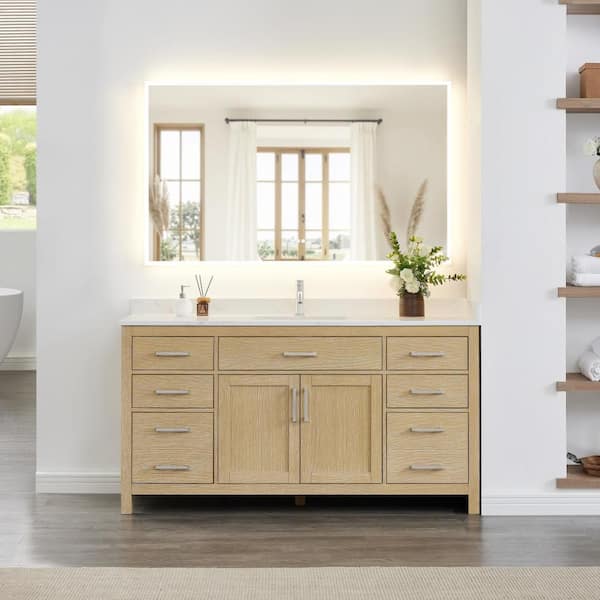 Beckett 66 in. Single Freestanding Whitewashed Oak Bath Vanity with Carrara Cultured Marble Top