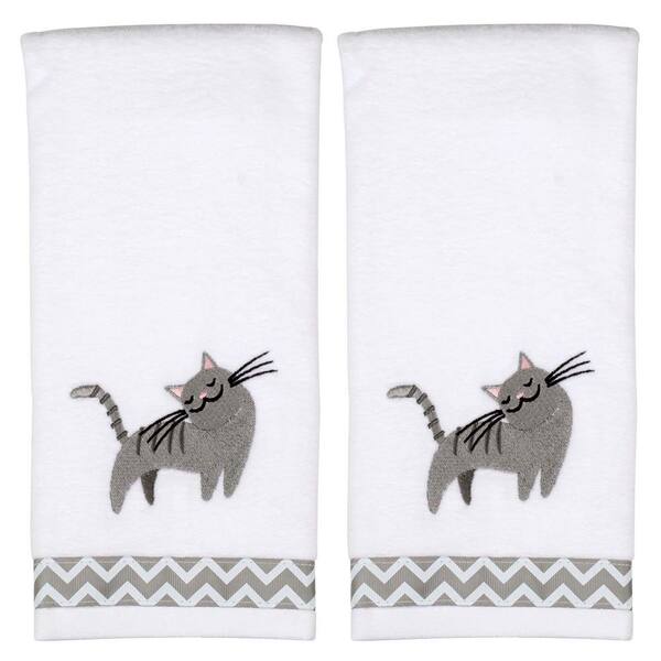 Saturday Knight Cat 2-Piece White Solid Bath Towel Set