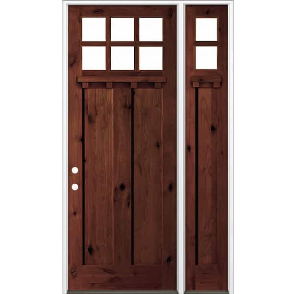 42 in. x 96 in. Knotty Alder Right-Hand/Inswing 6-Lite Clear Glass Red Mahogany Stain Wood Prehung Front Door w RSL DS