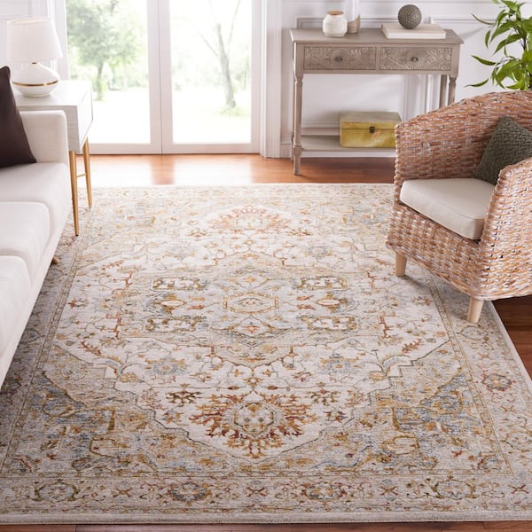 Hamilton Ivory/Blue 7 ft. x 7 ft. Floral Oriental Border Square Area Rug