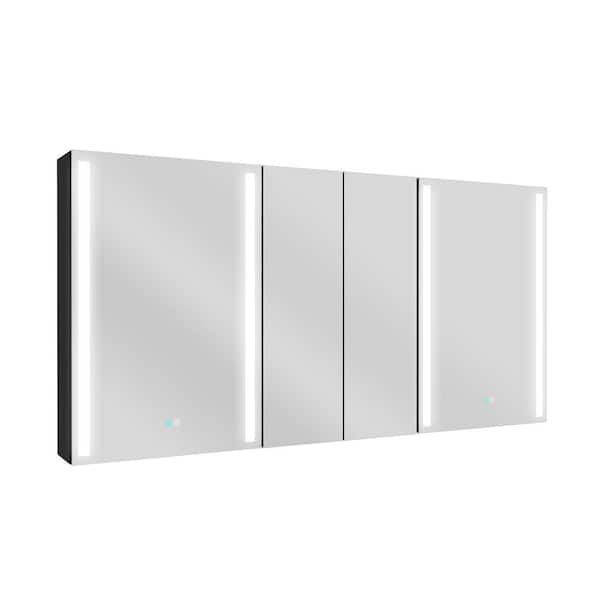 Zeafive 60 in. W x 30 in. H Rectangular Black Aluminum Surface Mount Bathroom LED Medicine Cabinet with Mirror and Defogger