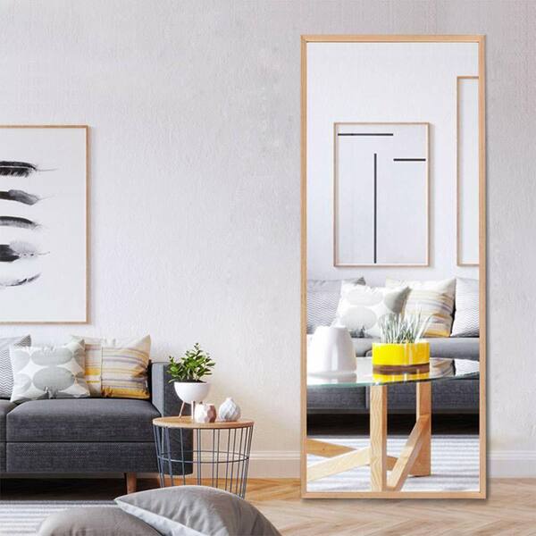 GLSLAND Full Length Mirror 22 inch x 65 inch Rounded Floor Mirror Standing Hanging or Leaning Against Wall for Dressing Room, Bedroom, Gold, Size: 65