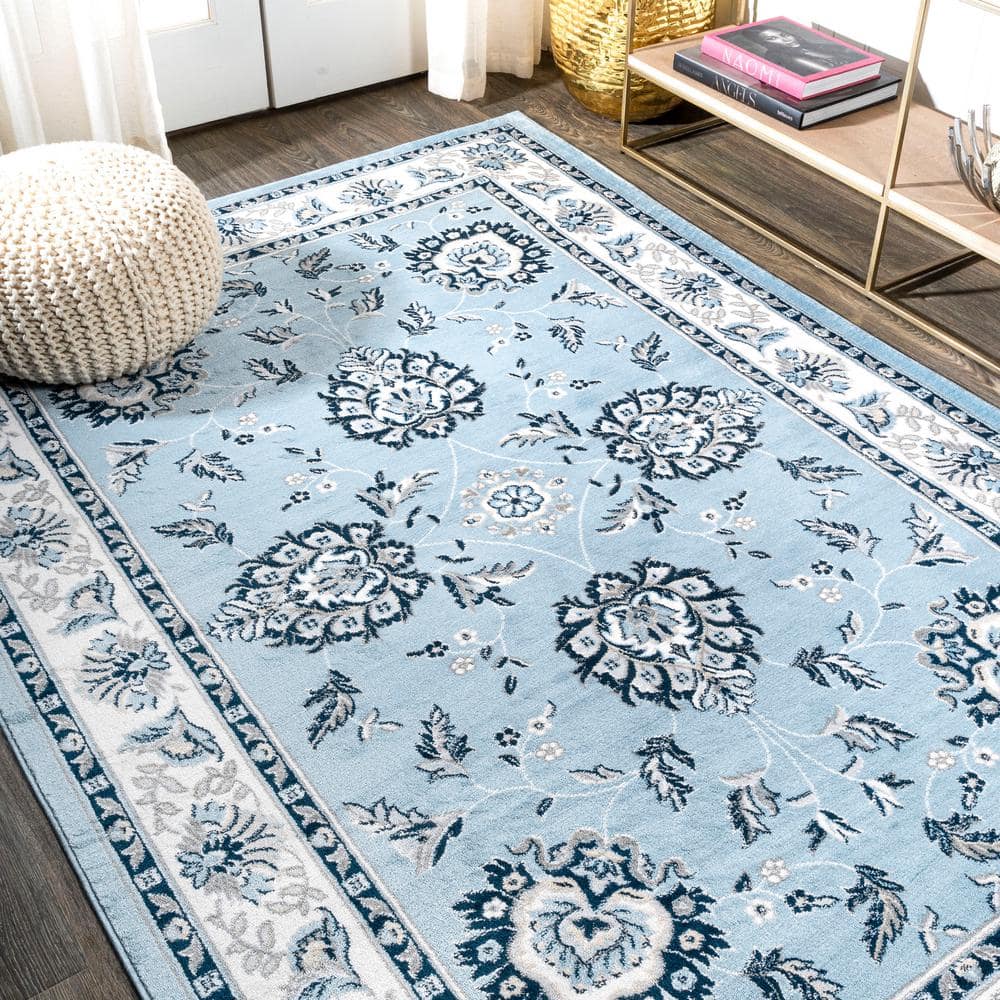 Cherie Sky Blue & Ivory Persian-Inspired Washable Rug 3x5