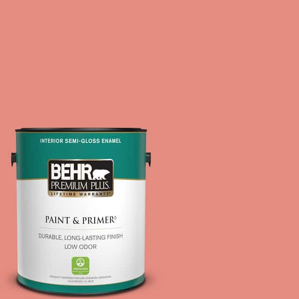 BEHR PREMIUM PLUS 1 gal. #190D-5 Peony Pink Semi-Gloss Enamel Low Odor Interior Paint & Primer