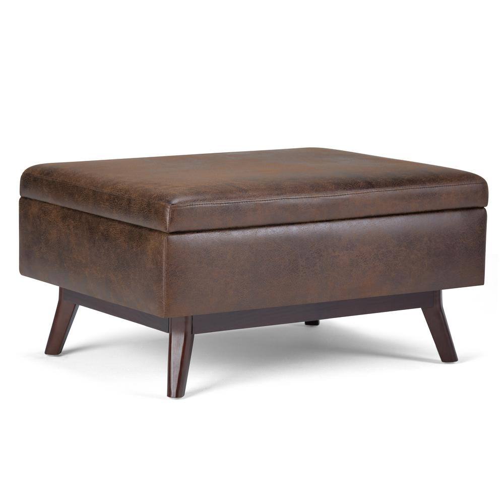 Owen Distressed Chestnut Brown Faux Leather Storage Ottoman