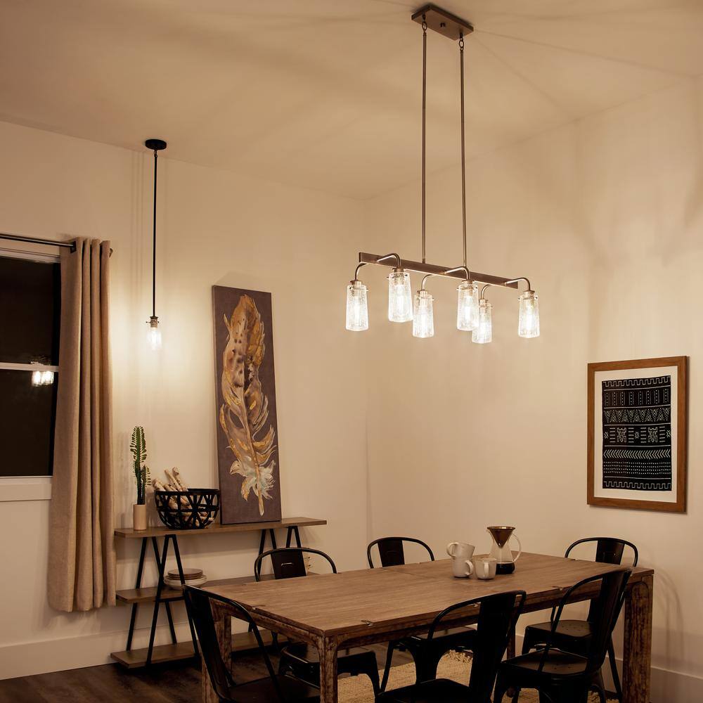 Classic Pewter 6-Light Linear Chandelier with Clear Seeded Glass