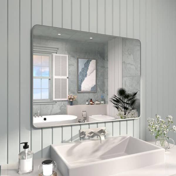 48 in. W x 36 in. H Rectangular Framed Wall Bathroom Vanity Mirror in Gun Grey