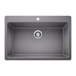 Drop-in/Undermount Granite Composite 33 in. Single Bowl Kitchen Sink in Gray