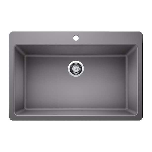 Glacier Bay Drop-in/Undermount Granite Composite 33 in. Single Bowl Kitchen Sink in Gray