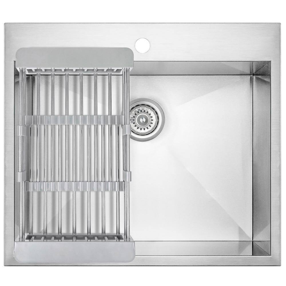 Brushed Stainless Steel Single Bowl Kitchen Sink with Tray