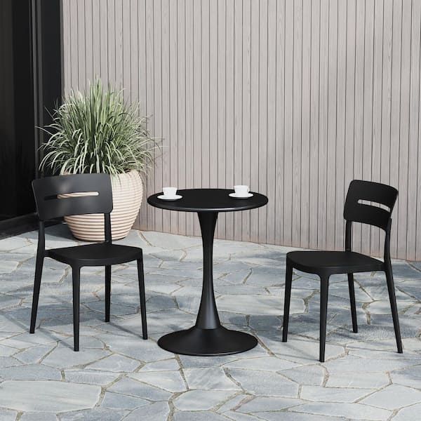 Frond and Form Outdoor Black Poly Plastic Stackable Armless Patio Dining Side Chair (Set of 2)