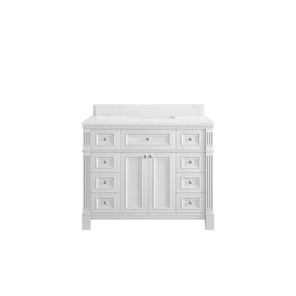 Willow Collections Paris 42 in. W x 22 in. D x 36 in. H Single Sink Bath Vanity in White with 1.5 in. Empira White qt. Top