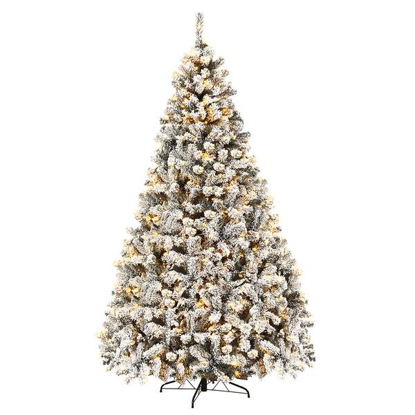 Costway 9 ft. PreLit LED Flocked Snow Hinged Pine Artificial Christmas Tree with 550 Lights and
