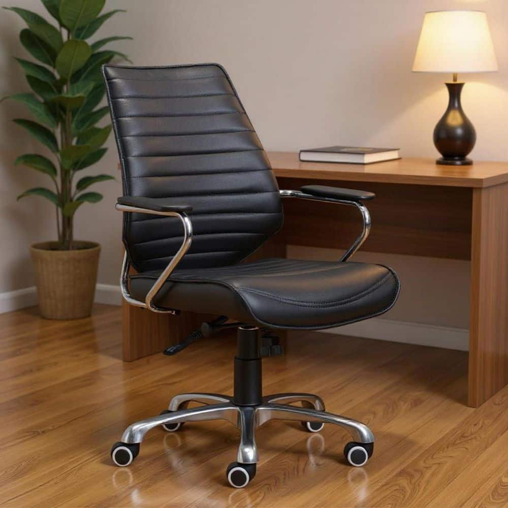 Faux Leather Ergonomic Chair in Silver, Black with Adjustable Arms