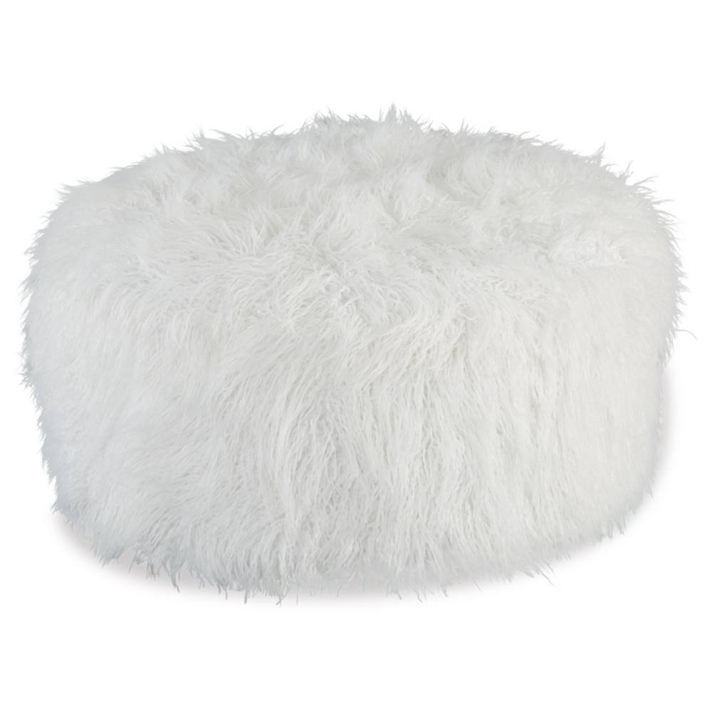 White Faux Fur Round Oversized Accent Ottoman