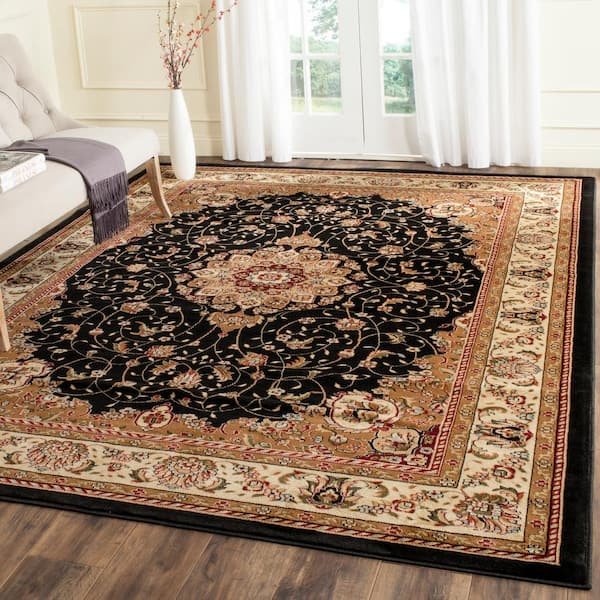 Lyndhurst Black/Ivory 7 ft. x 7 ft. Square Border Antique Floral Area Rug