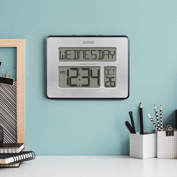 La Crosse Technology Atomic Digital Silver Calendar Clock with 2