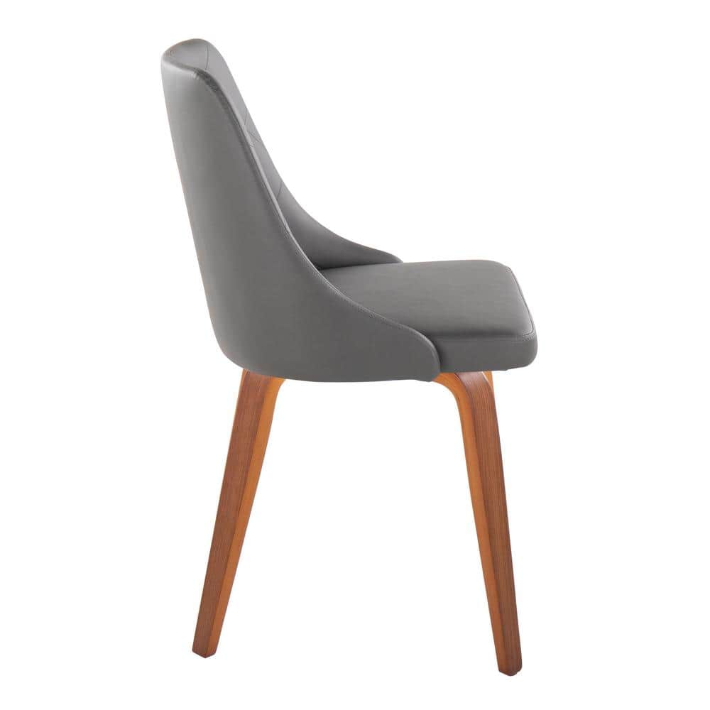 Set of 2 Grey Faux Leather Walnut Wood Upholstered Side Chairs