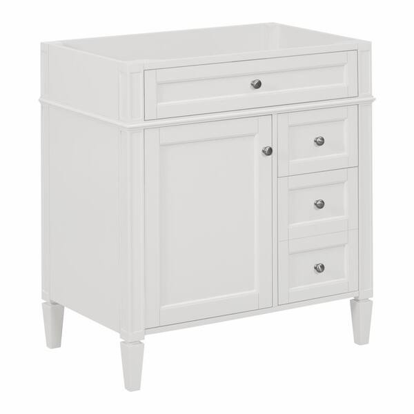 FUNKOL 29.3 x 17.87 x 33 In. White MDF Vertical Bath Cabinet with 3 Drawers and 1 Soft Close Door, Top Sink Not Included