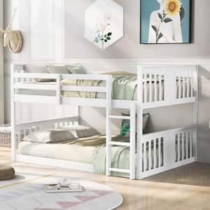 White Full over Full Wood Bunk Bed with Headboard, Footboard and Ladder