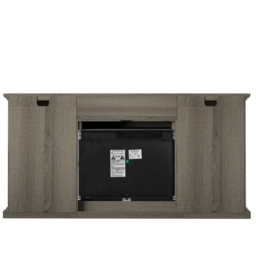 Saw Cut Oak TV Stand with Panorama Electric Fireplace and Glass Cabinets