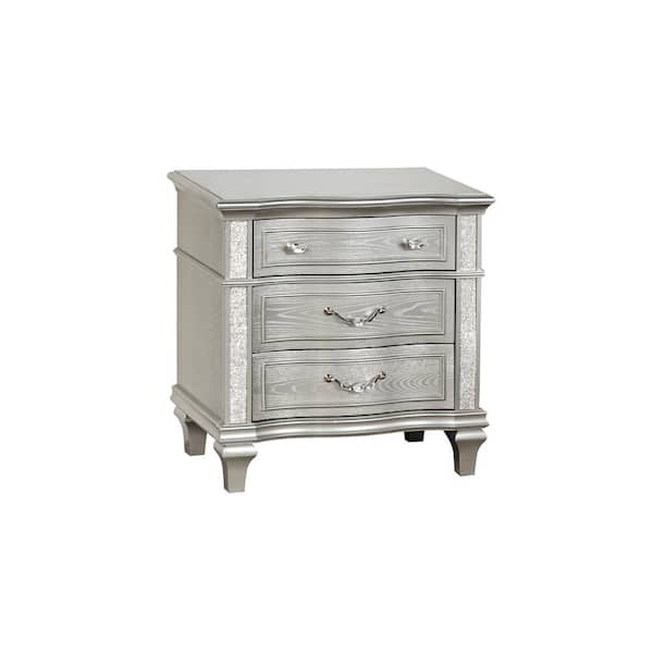 Best Quality Furniture Nila Silver Color 3 Drawer 18 in. W Nightstand