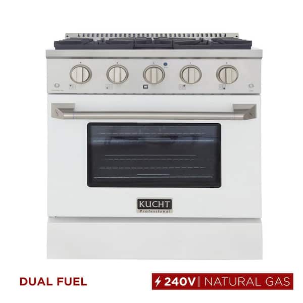 30 in. 4.2 cu. ft. Dual Fuel Range with Gas Stove and Electric Oven with Convection Oven in. White