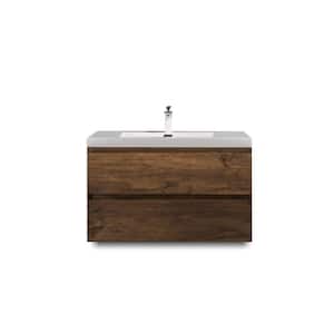 Wall-Mounted 30 in. W x 19 in. D x 20 in. H. Bath Vanity in Rose Wood with White Solid Surface Top with White Basin