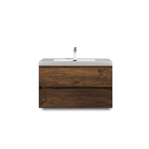 Maincraft Wall-Mounted 30 in. W x 19 in. D x 20 in. H. Bath Vanity in Rose Wood with White Solid Surface Top with White Basin