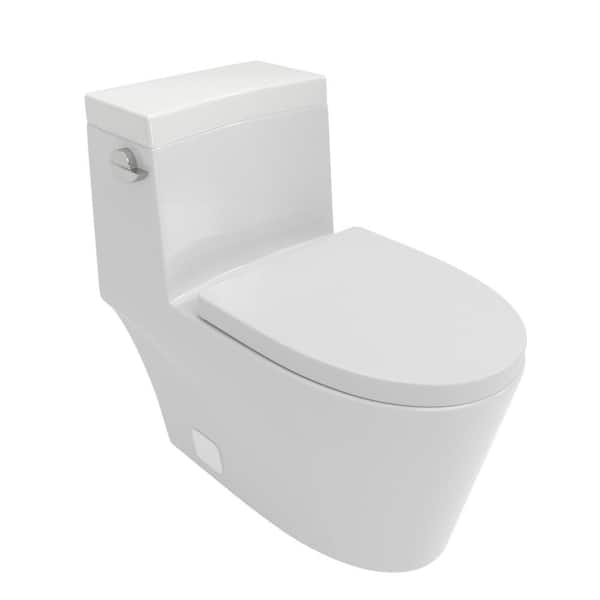 ANGELES HOME Ceramic 1-Piece 1.28 GPF Single Flush Elongated Toilet in White with Soft Clsoing Seat