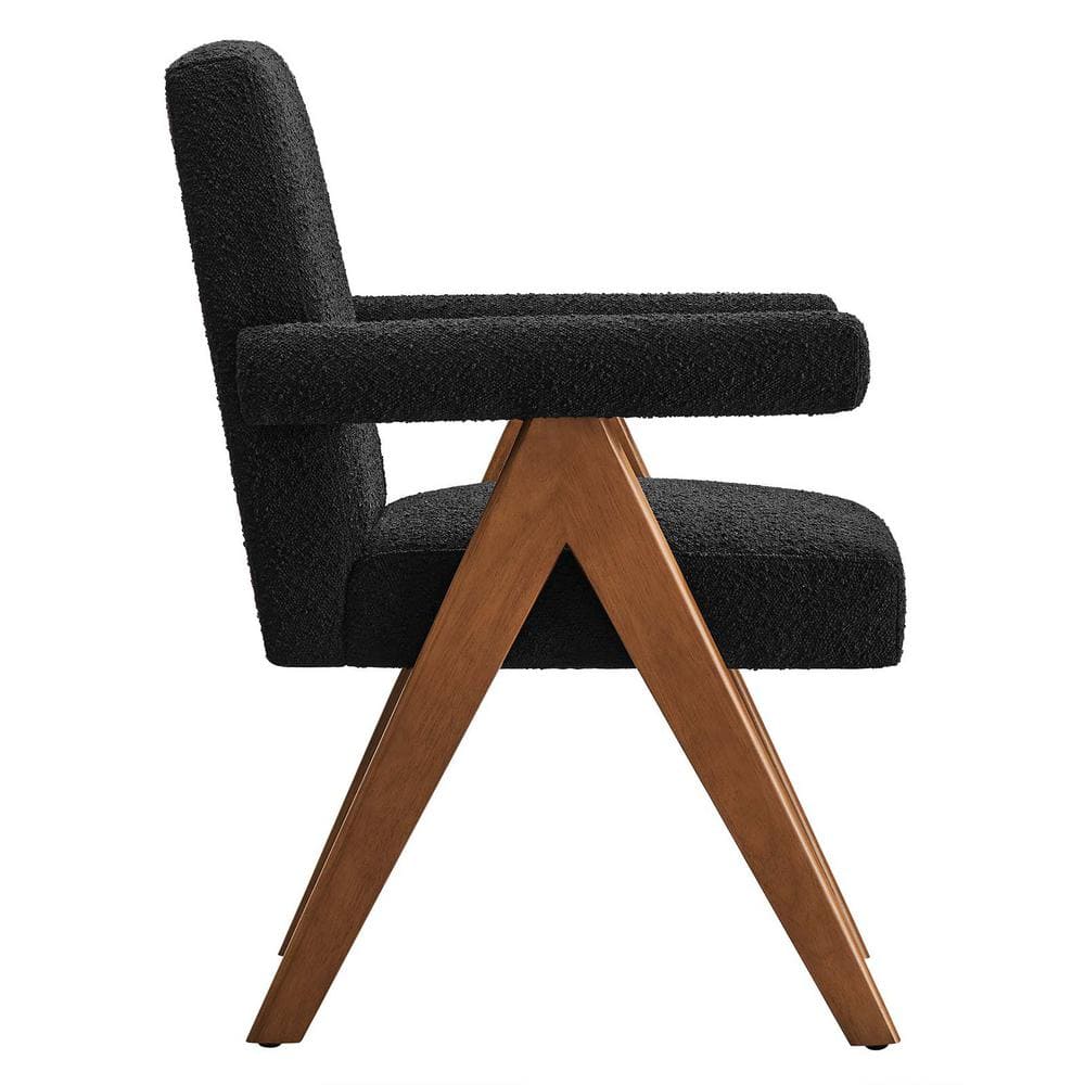 Black Boucle Upholstered Arm Chair with Rubberwood Legs