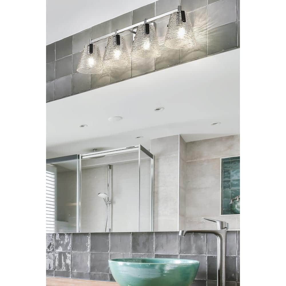 Analia 36" Chrome Vanity Light with Clear Ribbed Glass Shades