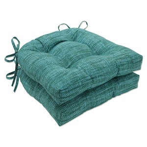 Solid 16 in. x 15.5 in. Outdoor Dining Chair Cushion in Blue/Green (Set of 2)