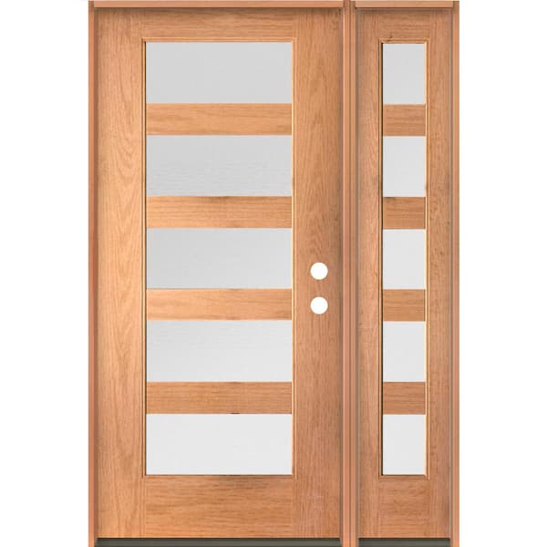 Krosswood Doors ASCEND Modern 50 in. x 80 in. Left-Hand/Inswing 5-Lite Satin Glass Teak Stain Fiberglass Prehung Front Door with RSL