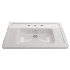 Taormina White 33.75 in. 3-Hole Fireclay Rectangular Wall-Mounted Sink with Overflow