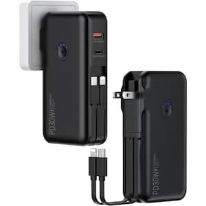 Portable Charger PowerBank - 16000mAh Built-in AC Wall Plug and Cables in Black