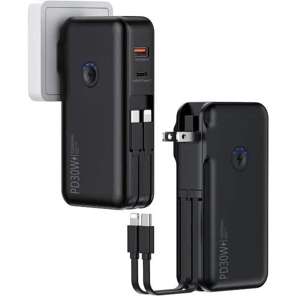 Etokfoks Portable Charger PowerBank - 16000mAh Built-in AC Wall Plug and  Cables in Black MLPH005LT170 - The Home Depot