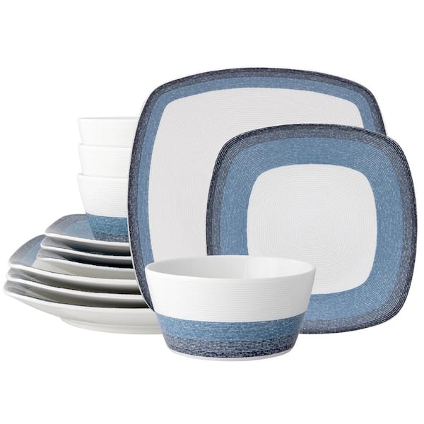 Noritake Colorscapes Layers Navy 12-Piece (Blue) Porcelain Square Dinnerware Set, Service for 4
