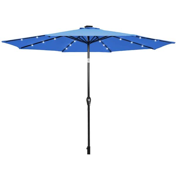 Gymax 10 ft. Table Market Yard Outdoor Patio Umbrella with Solar LED Lights in Blue