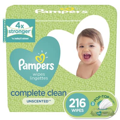 Pampers Complete Clean Unscented Baby Wipes (3-Packs, 216-Count)
